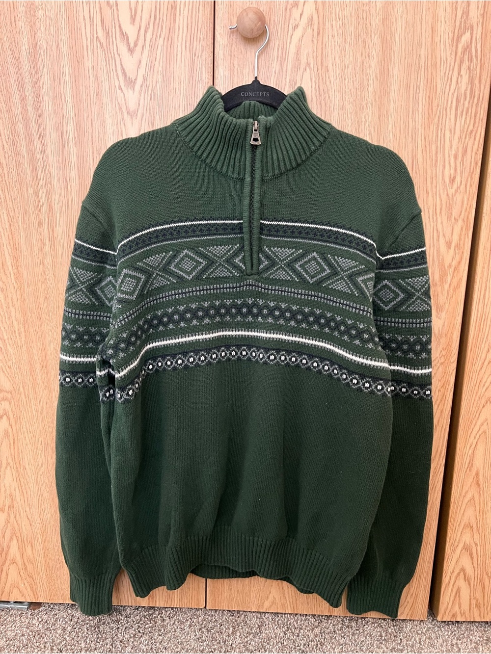 Weatherproof Dark Green Fair Isle Half-Zip Sweater